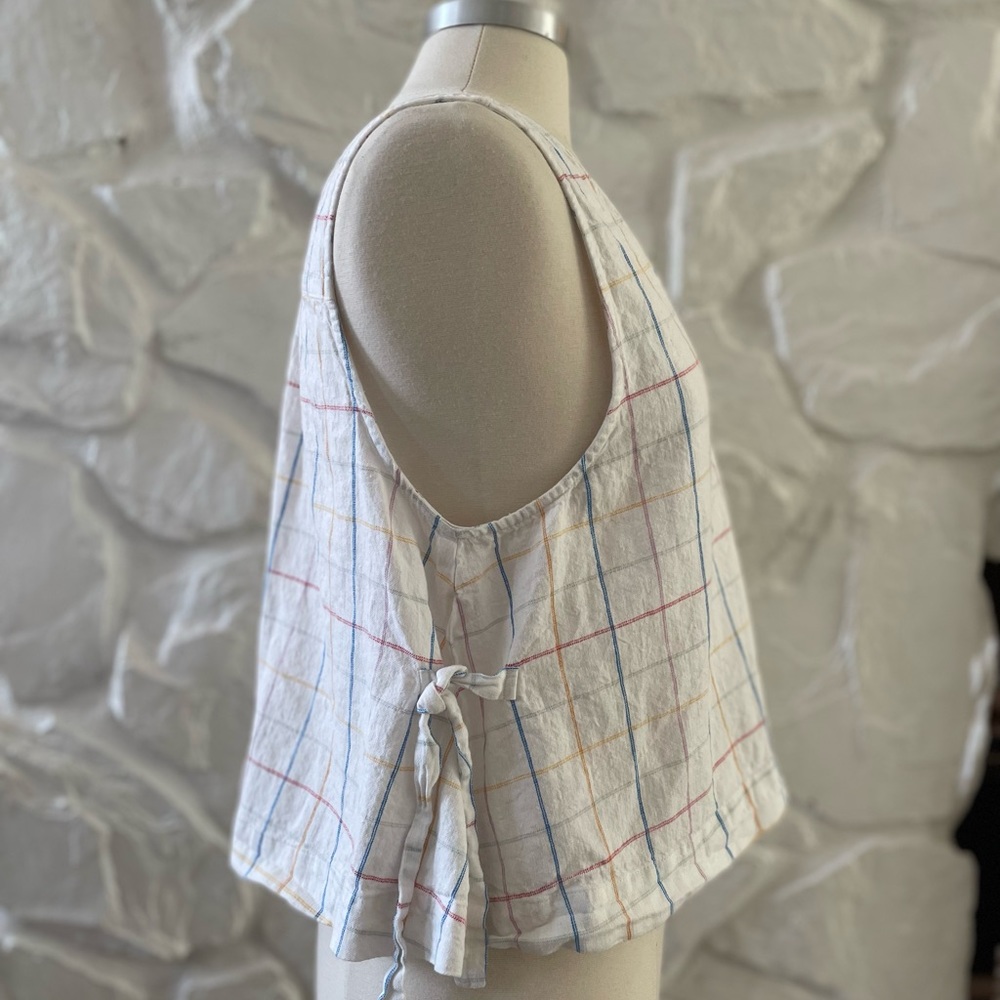 Madewell Linen Side Tie Checked Crop Top XL - Picture 5 of 8